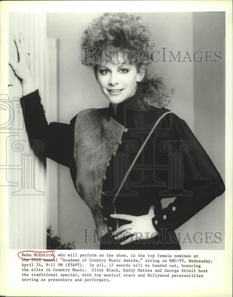 1991 Press Photo Reba McEntire in &quot;Academy of Country Music Awards&quot; Show on NBC - Historic Images