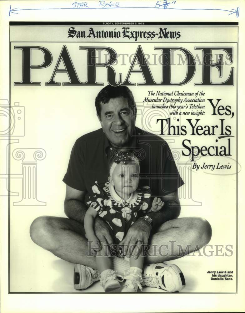 1993 Press Photo Actor and comedian Jerry Lewis with daughter, Danielle Sara. - Historic Images