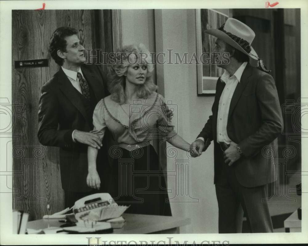 Actor Peter Bonerz with co-stars in &quot;9 to 5&quot; show scene - Historic Images