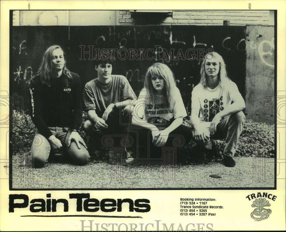 Press Photo Four Members of the band Pain Teens, Entertainers - Historic Images
