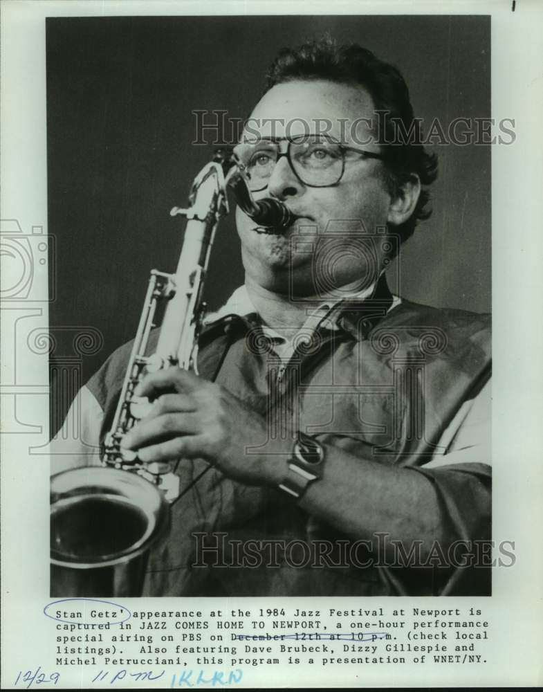 1984 Musician Stan Getz at Jazz Festival in Newport on PBS-TV - Historic Images