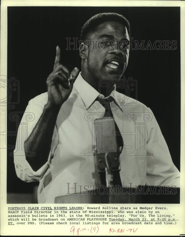 1963 Press Photo Actor Howard Rollins as Medgar Evers in "For Us, The Living" - Historic Images