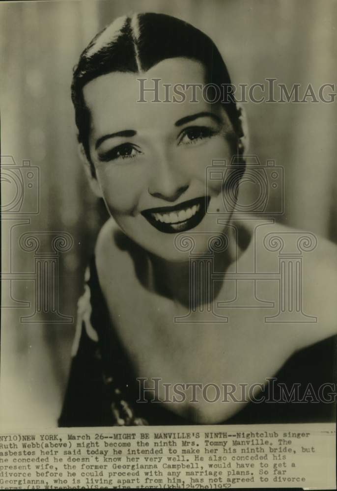1952 Press Photo Nightclub Singer Ruth Webb - Historic Images