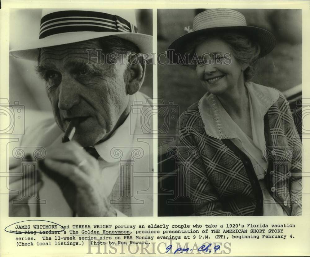 Press Photo James Whitmore and Teresa Wright in The Golden Honeymoon, on PBS. - Historic Images