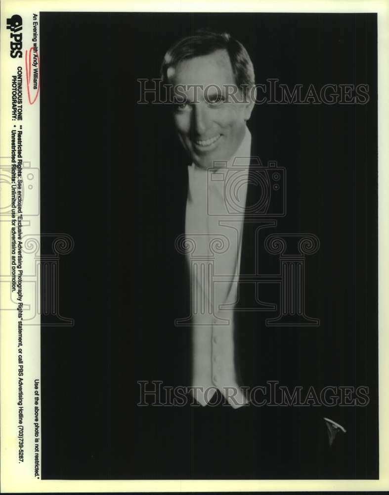 Press Photo Andy Williams, Singer on PBS Television - Historic Images