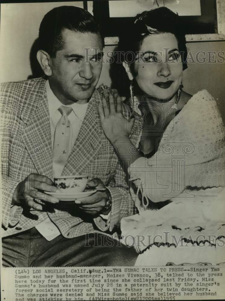 1955 Press Photo Singer Yma Sumac with husband/manager Moises Vivanco - Historic Images