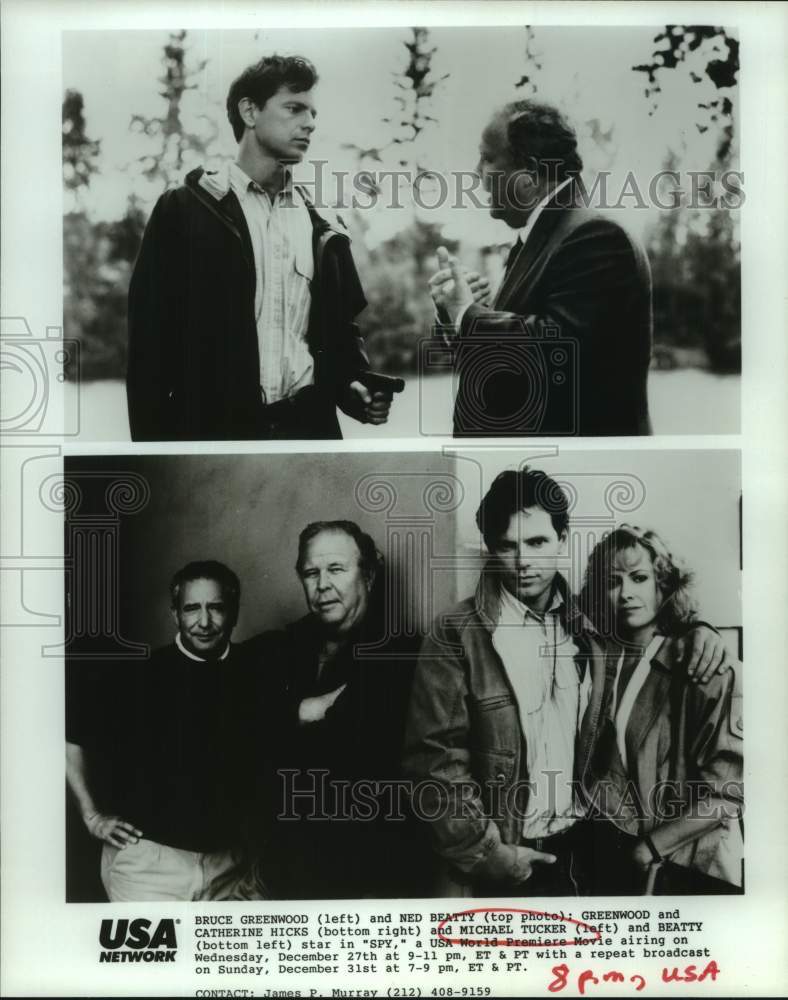 Press Photo Actor Michael Tucker with co-stars in "Spy" movie on USA Network - Historic Images