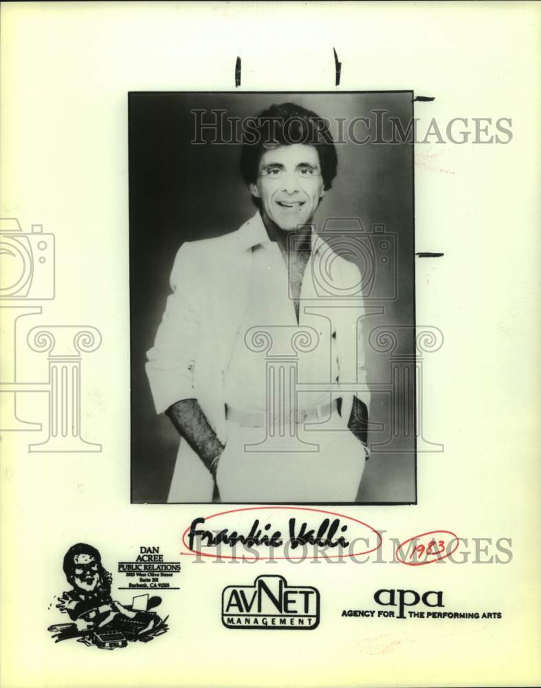 1983 Press Photo Entertainer Frankie Valli - Historic Images