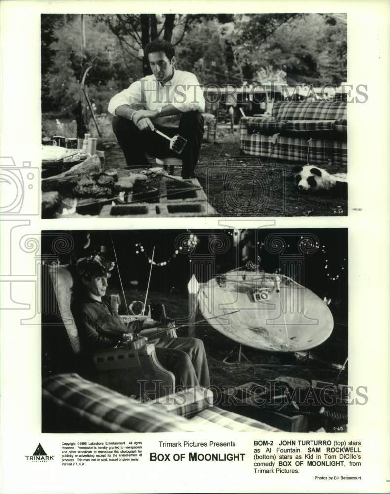 1996 Press Photo Actor John Turturro and Sam Rockwell in "Box of Moonlight" - Historic Images