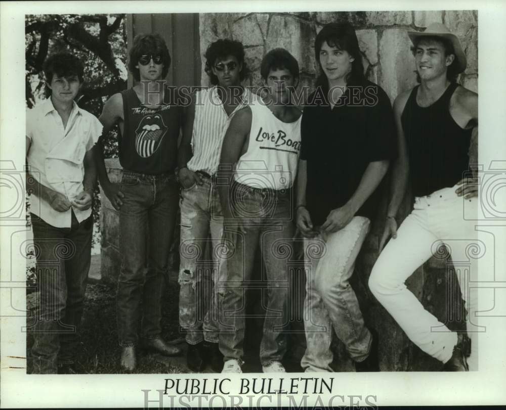 Press Photo Six members of the band Public Bulletin - Historic Images