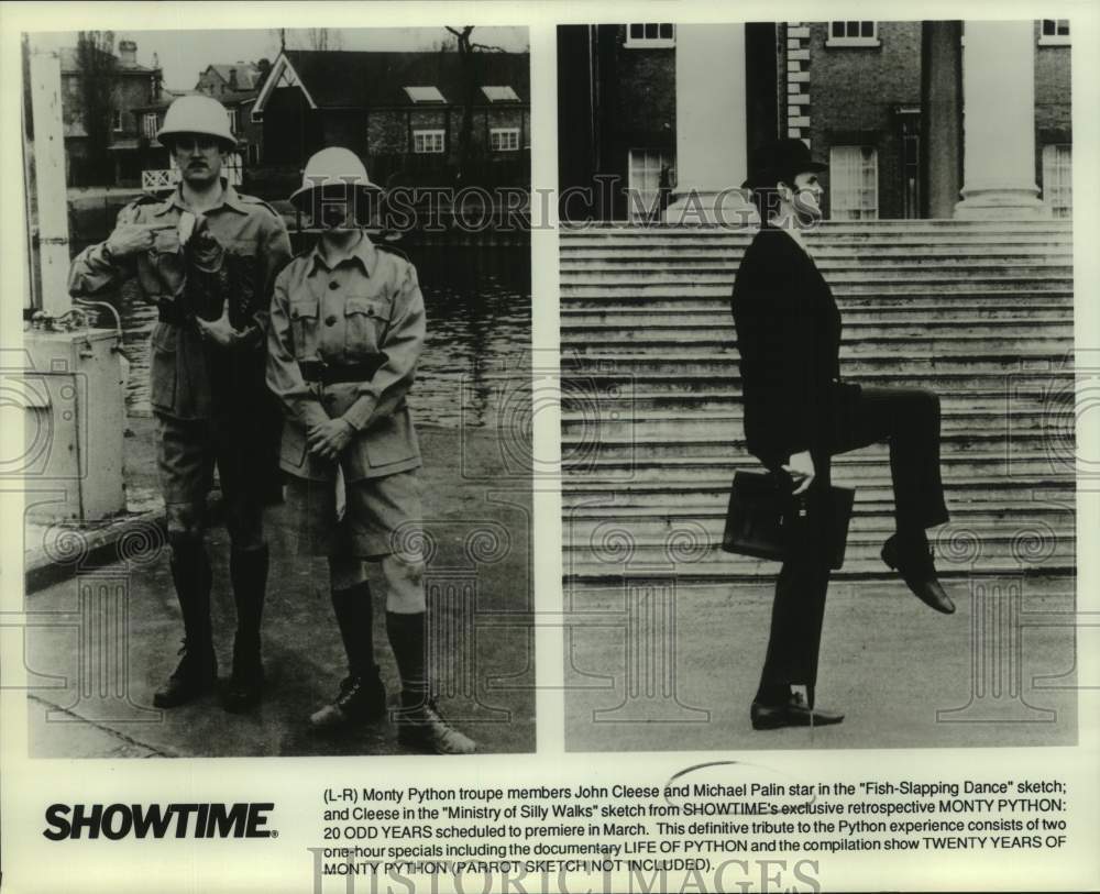 Press Photo Monty Python troupe members John Cleese, Michael Palin on Showtime - Historic Images