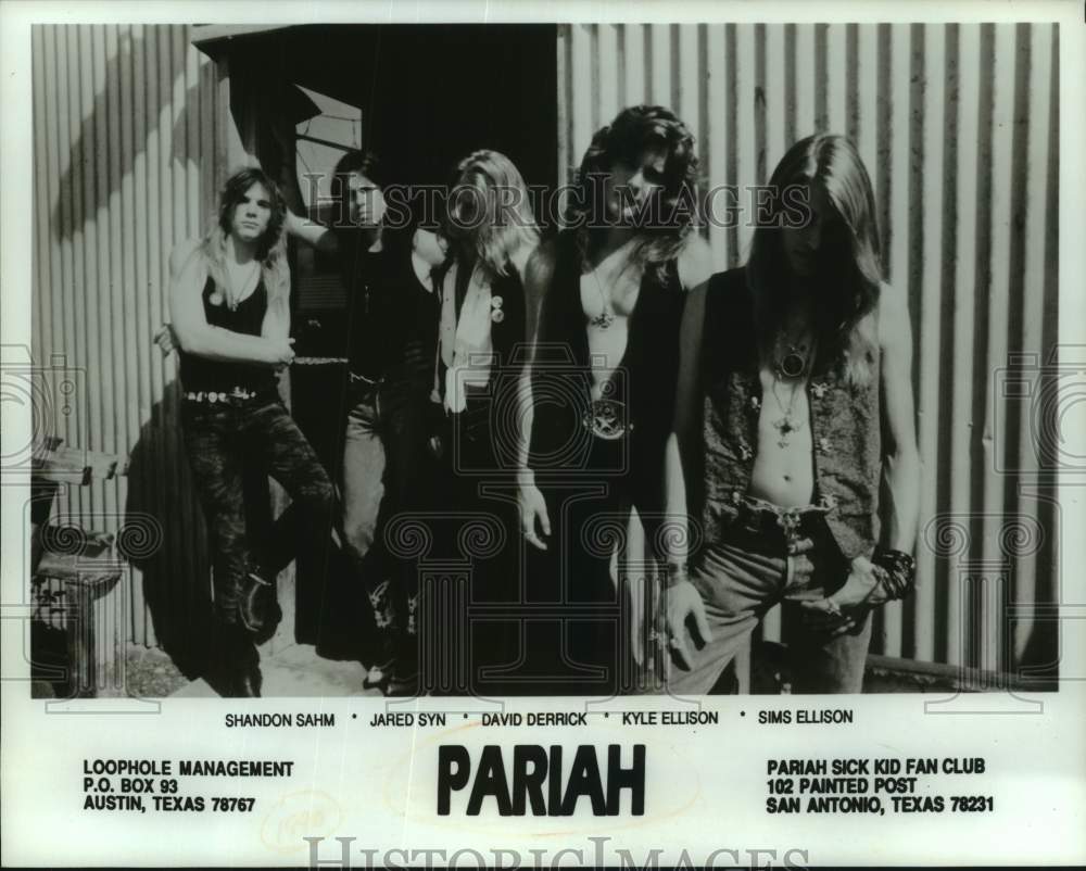 1990 Five musicians in the band Pariah - Historic Images