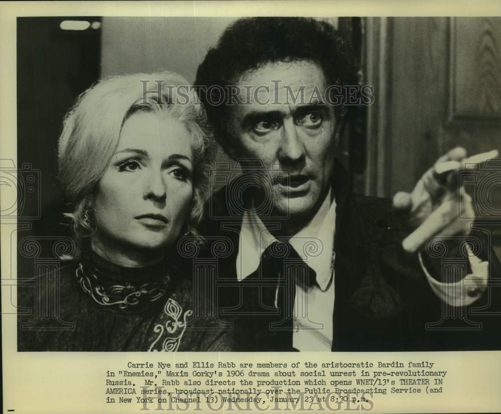 Carrie Nye and Ellis Rabb in scene from "Enemies" on PBS-TV - Historic Images