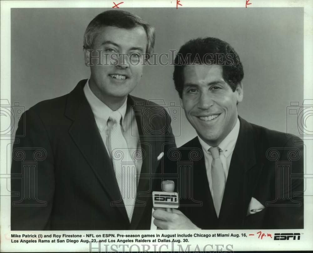 Press Photo ESPN Sportscasters Mike Patrick and Roy Firestone, NFL on ESPN - Historic Images