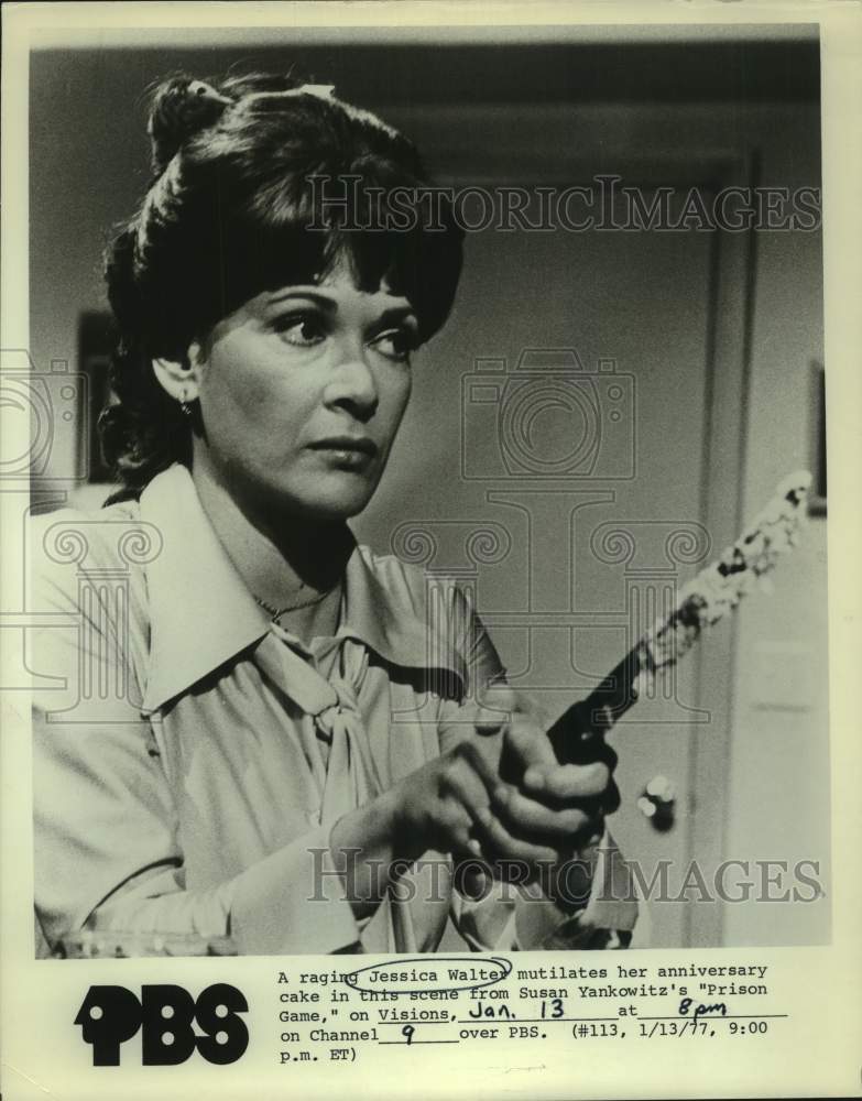 1977 Press Photo Actress Jessica Walter in &quot;Prison Game&quot; on PBS Television - Historic Images