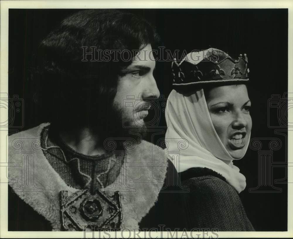 1975 Trinity University students in a scene from a play. - Historic Images