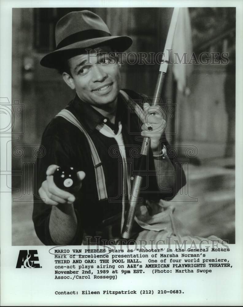 1989 Press Photo Mario Van Peebles stars in Third and Oak: The Pool Hall. - Historic Images