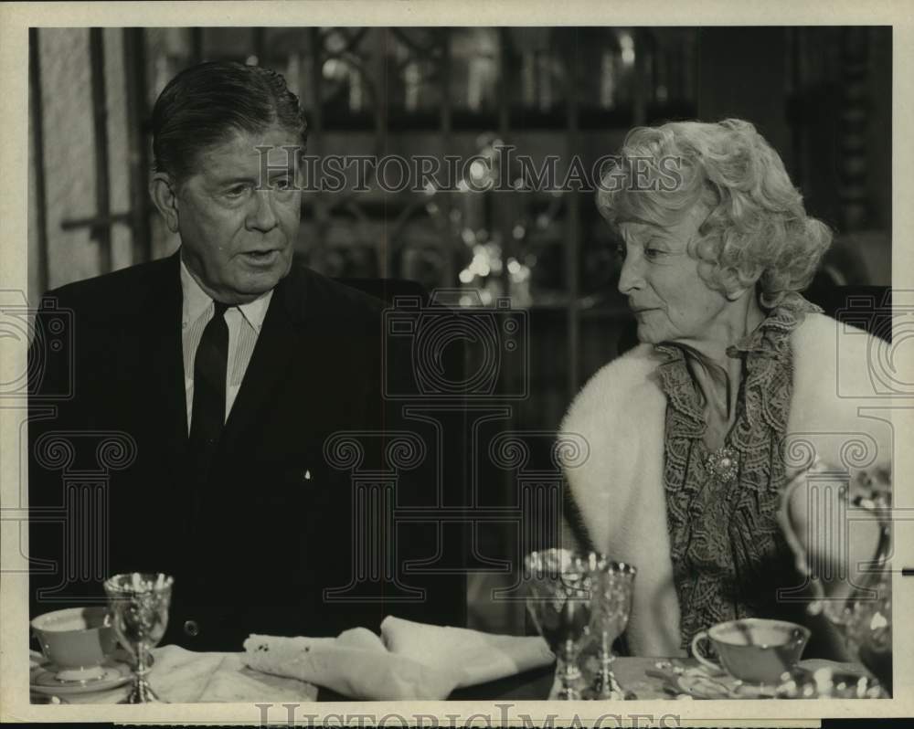 Press Photo Rudy Vallee & Estelle Winwood in The Name of the Game, on NBC. - Historic Images