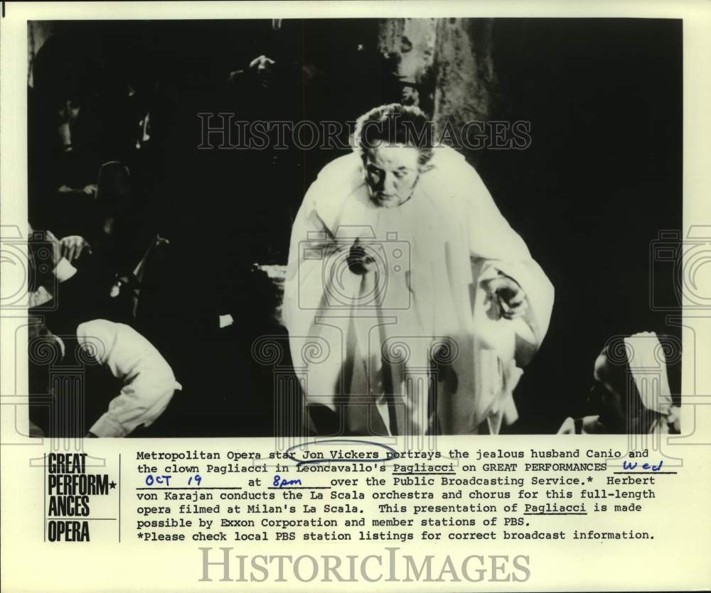 Press Photo Opera singer Jon Vickers performs in Pagliacci, on PBS. - Historic Images