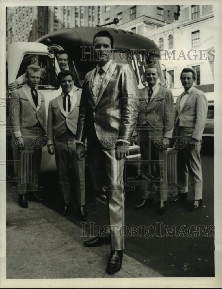 Press Photo Singer David Houston &amp; Band Pose in Front of Bus - Historic Images