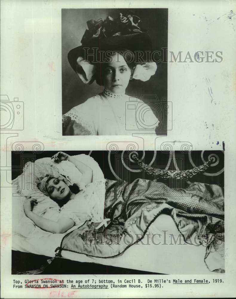 1919 Press Photo Gloria Swanson at age 7 and in a scene from Male and Female. - Historic Images