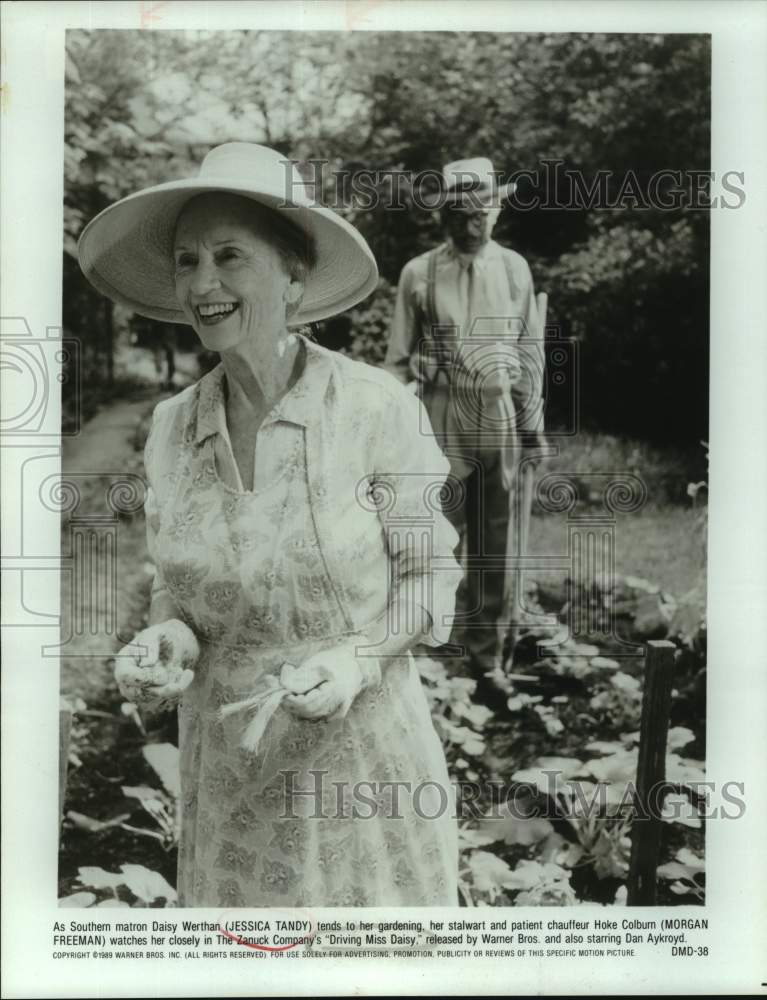 1989 Press Photo Jessica Tandy and Morgan Freeman in Driving Miss Daisy. - Historic Images