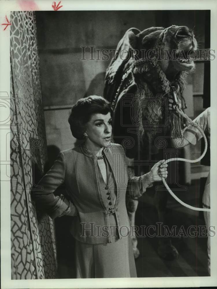 1977 Press Photo Actress Nancy Walker &amp; Camel on ABC Series &quot;Blansky&#39;s Beauties&quot; - Historic Images