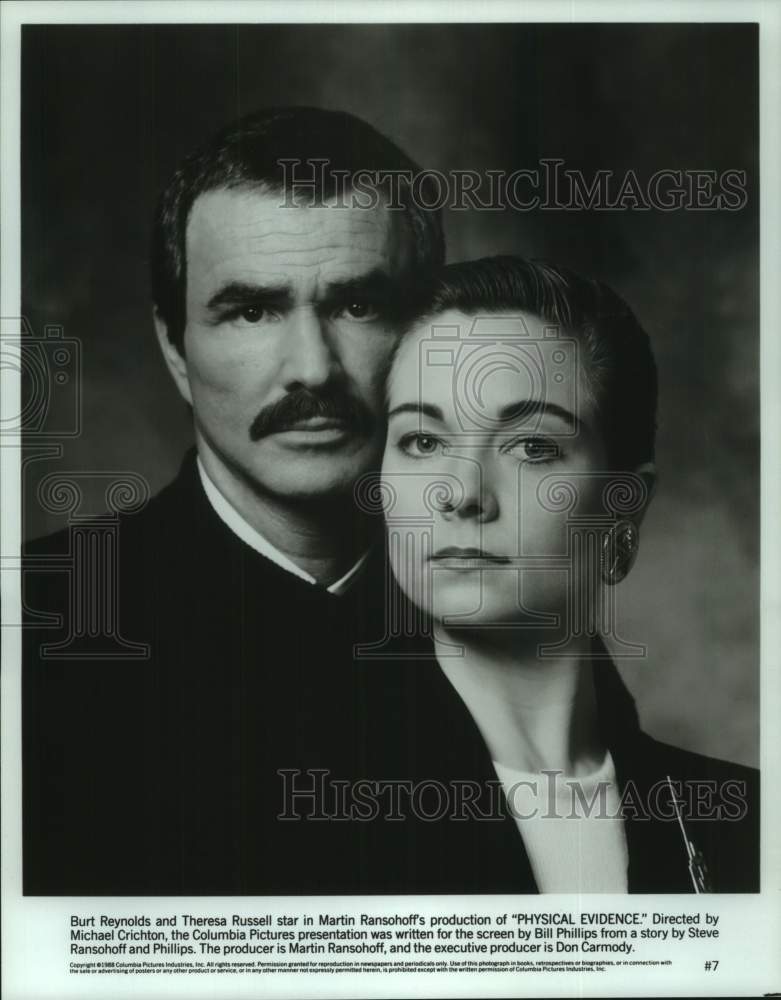 1988 Press Photo Actors Burt Reynolds and Theresa Russell in "Physical Evidence" - Historic Images