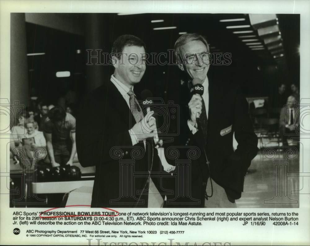 1990 Press Photo ABC Sports announcer Chris Schenkel and Nelson Burton Jr. - Historic Images