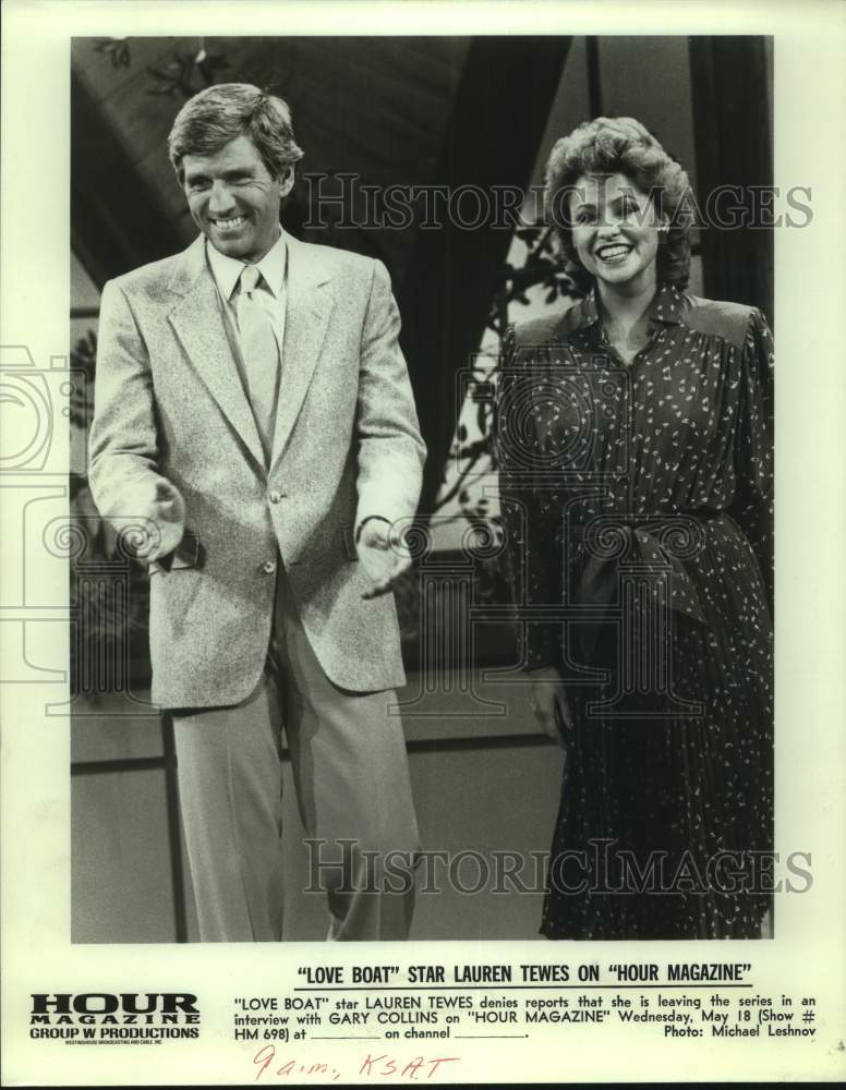 Press Photo Actress Lauren Tewes & TV Host Gary Collins on "Hour Magazine" - Historic Images