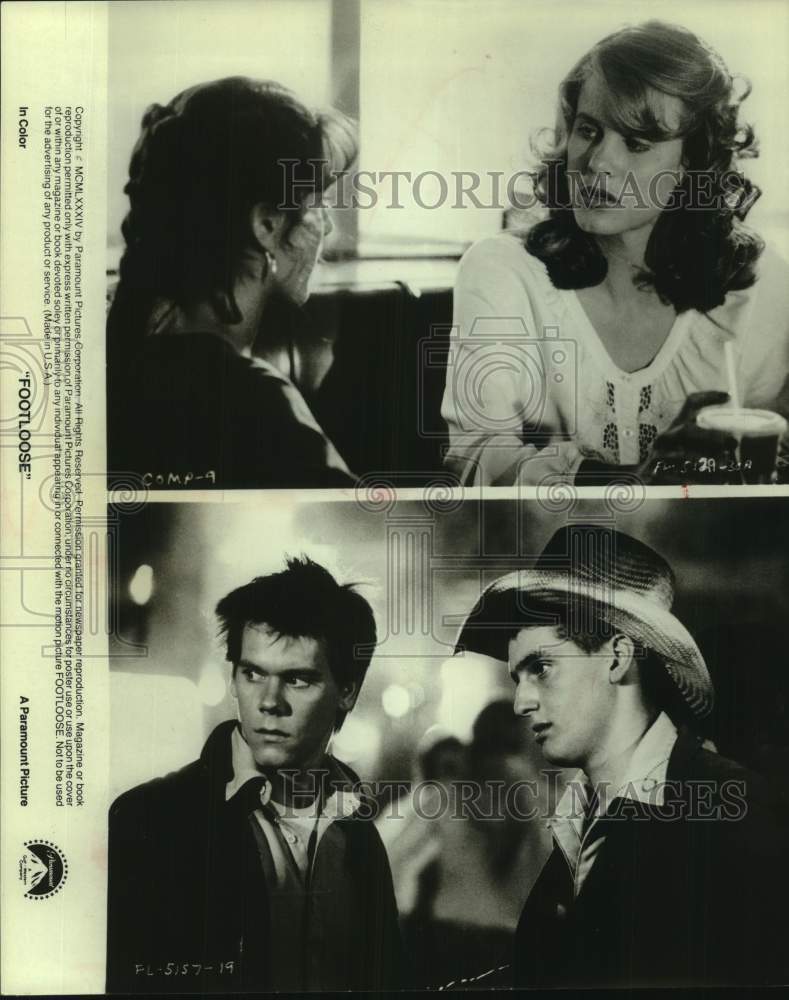 1984 Press Photo Actors Kevin Bacon, Lori Singer & Man in Movie "Footloose" - Historic Images
