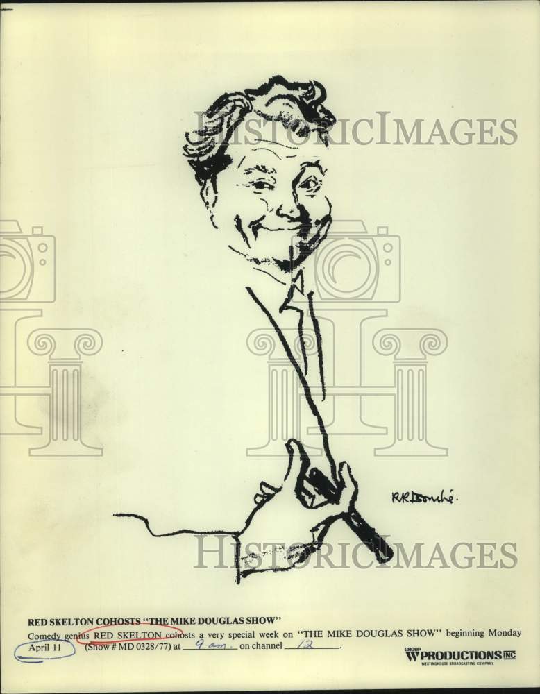 Press Photo Drawing of Entertainer Red Skelton Smoking Cigar - Historic Images