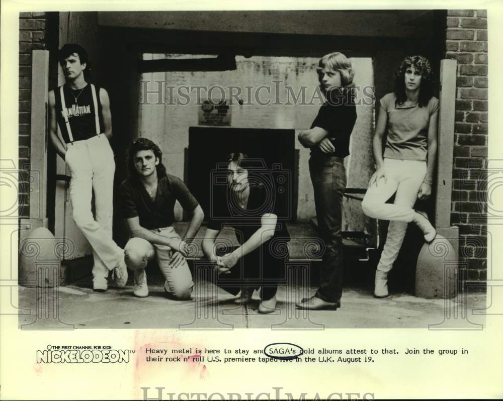 Press Photo Members of Saga, heavy metal group, on special on Nickelodeon. - Historic Images