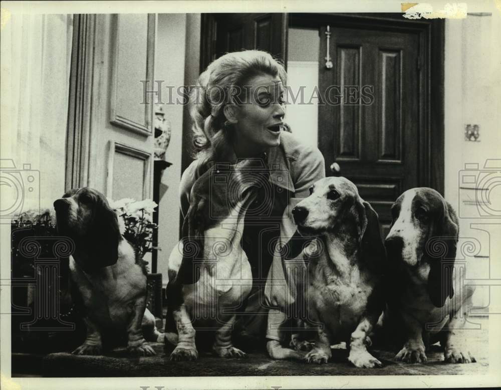 Press Photo Actress Julie Sommars Pose With Four Beagles - Historic Images