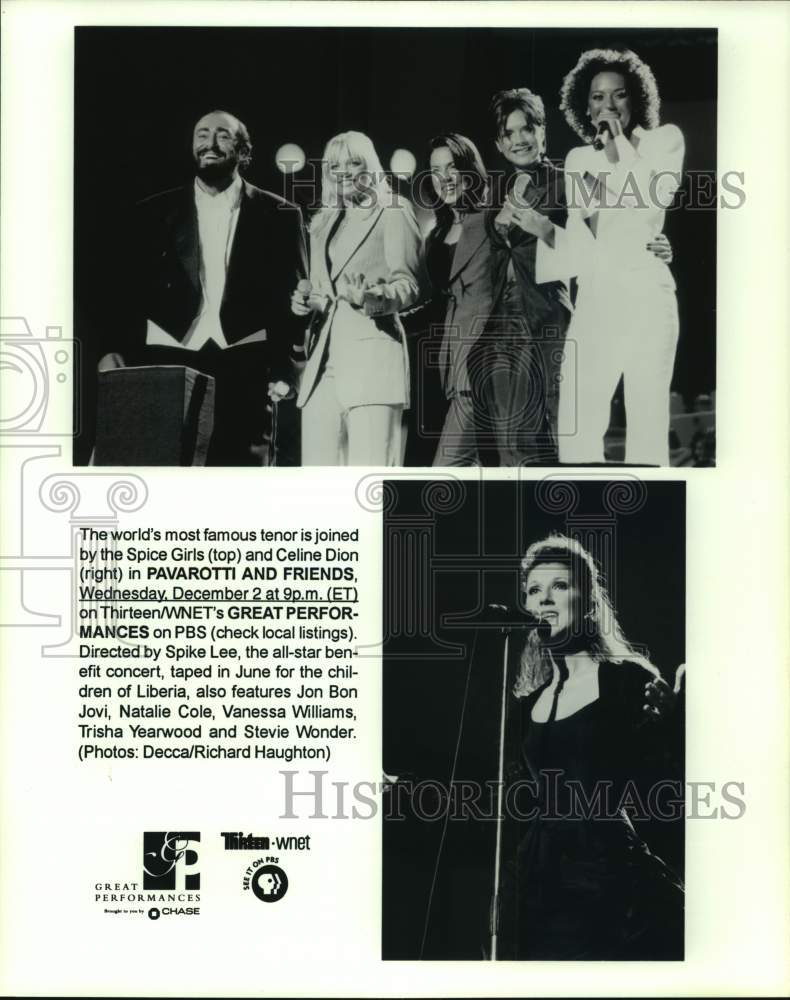 Press Photo The Spice Girls and Celine Dion on Pavarotti and Friends, on PBS. - Historic Images