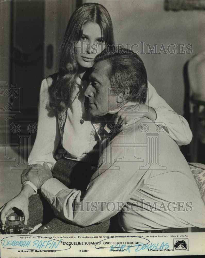 1974 Press Photo Deborah Raffin and Kirk Douglas in Once is Not Enough. - Historic Images