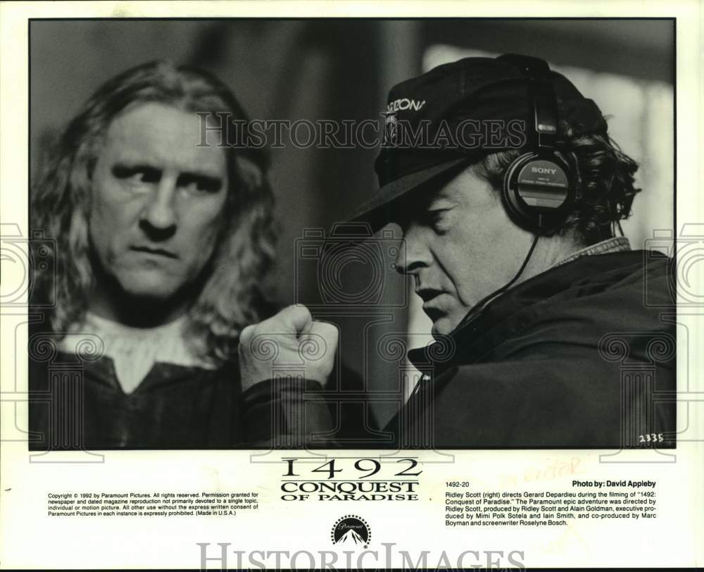 1992 Press Photo Director Ridley Scott &amp; Actor Gerard Depardieu Make Film - Historic Images