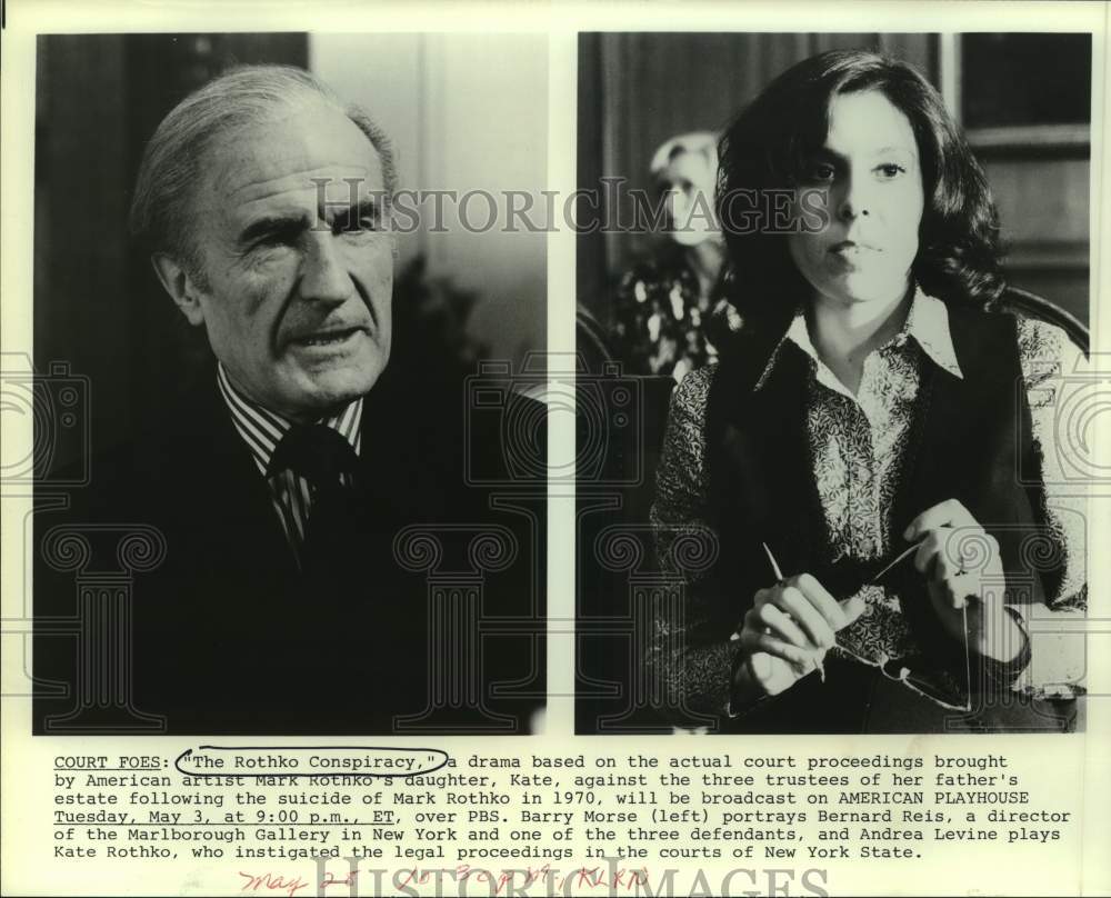 Press Photo Actors Barry Morse & Andrea Levine in Film "The Rothko Conspiracy" - Historic Images