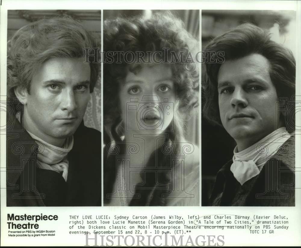 Press Photo Actors James Wilby, Xavier Deluc &amp; Serena Gorden in Dickens Drama - Historic Images