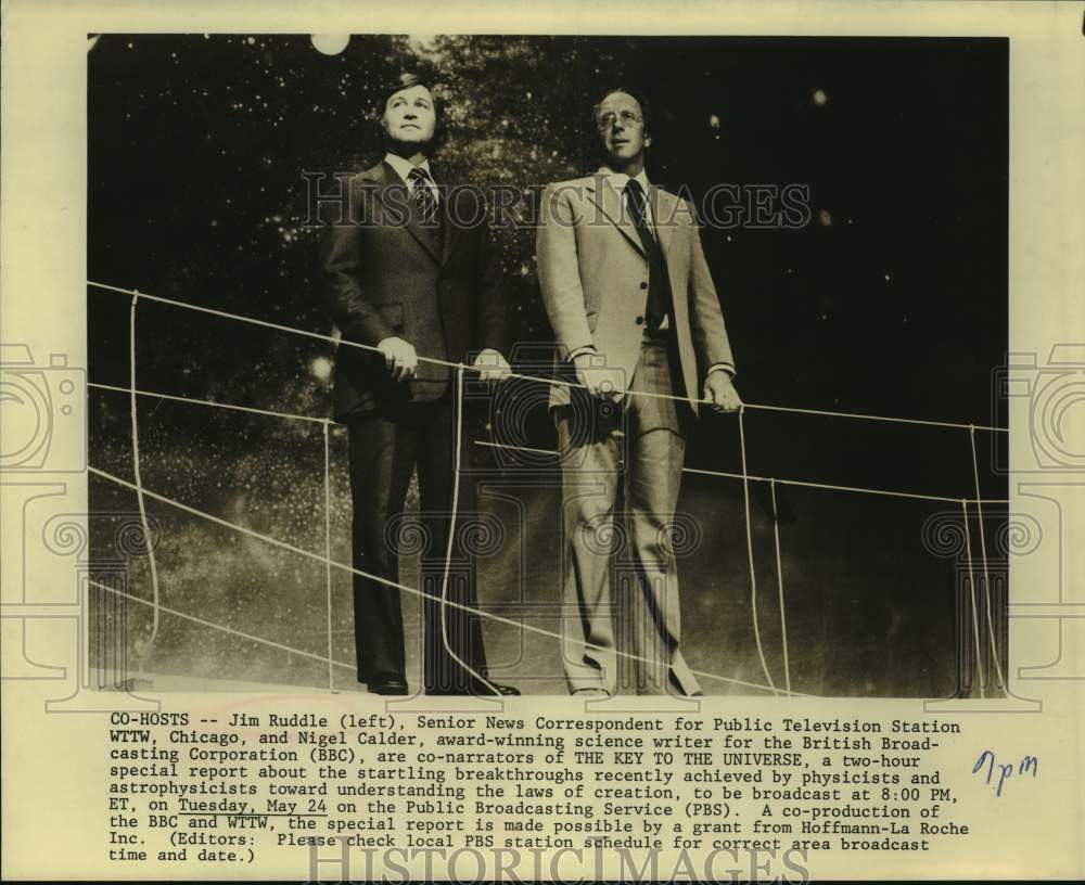 Press Photo Jim Ruddle and Nigel Calder narrate The Key to the Universe, on PBS. - Historic Images