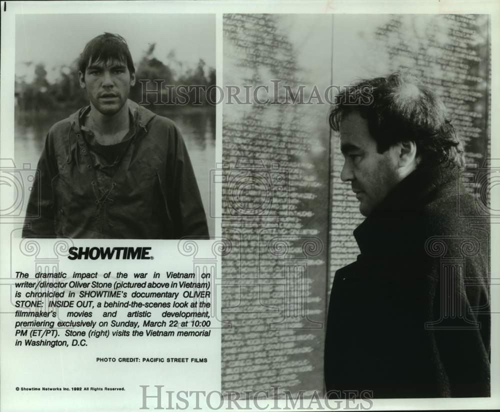 1992 Press Photo Film Director Oliver Stone in Vietnam & at Veterans Memorial - Historic Images