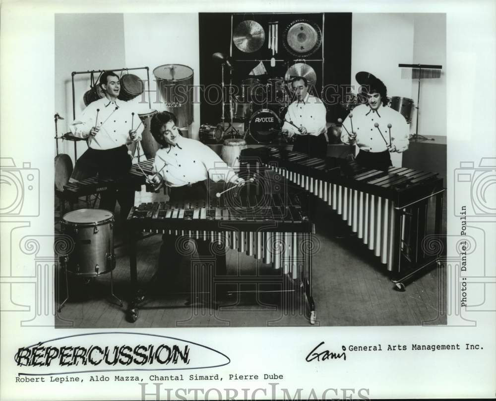 Press Photo Music Group Repercussion Pose With Percussion Instruments - Historic Images