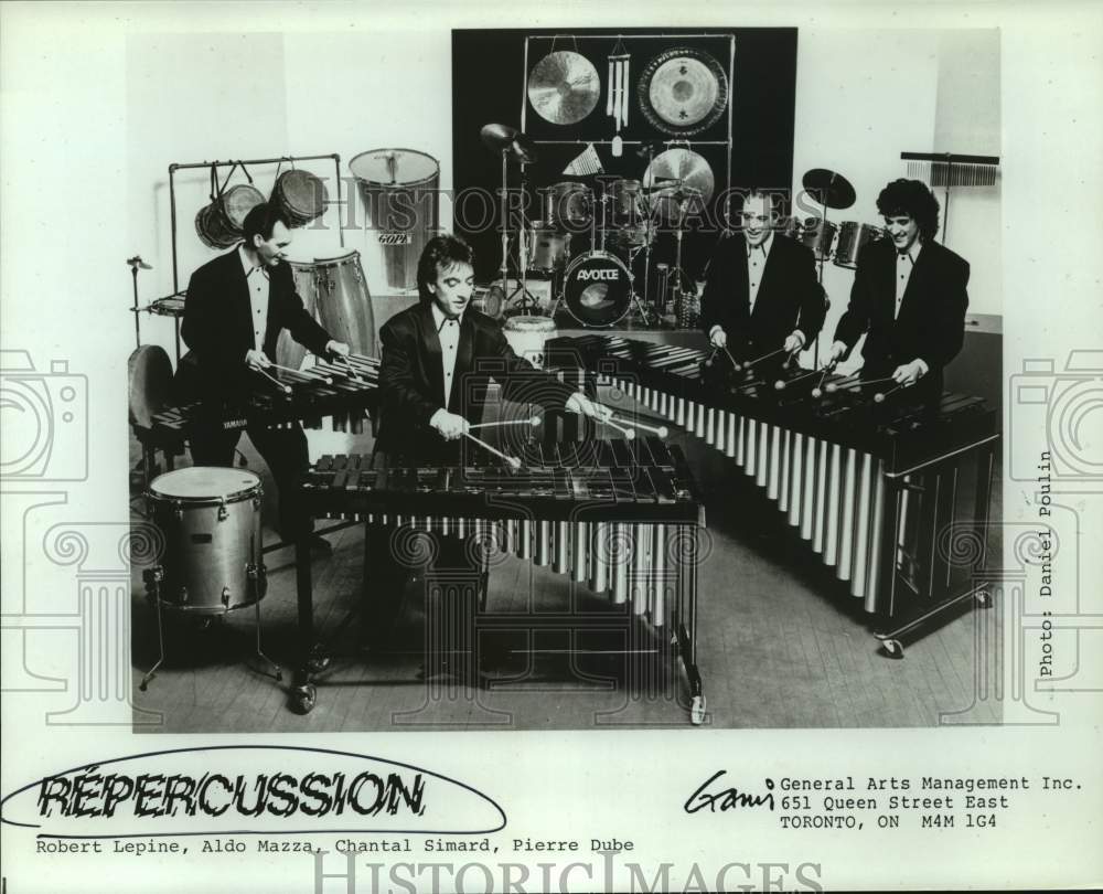 Press Photo Music Group Repercussion Pose With Percussion Instruments - Historic Images