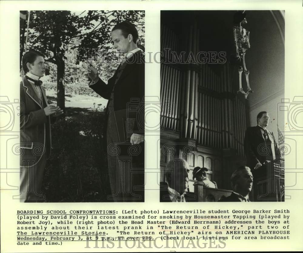 Press Photo Actors David Foley, Robert Joy &amp; Edward Herrmann on PBS Series - Historic Images