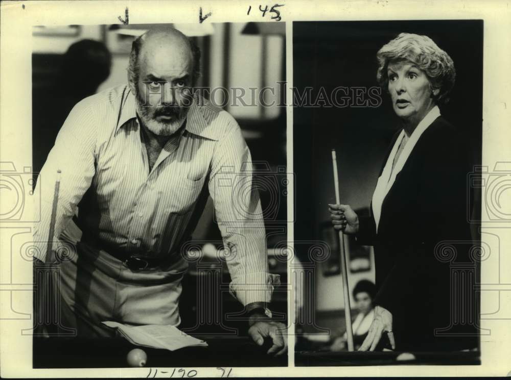 Press Photo Actor &amp; Actress Play Pool - Historic Images