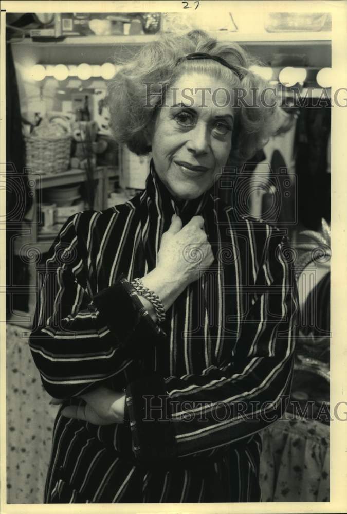 Press Photo Woman in Striped Robe in Dressing Room - Historic Images