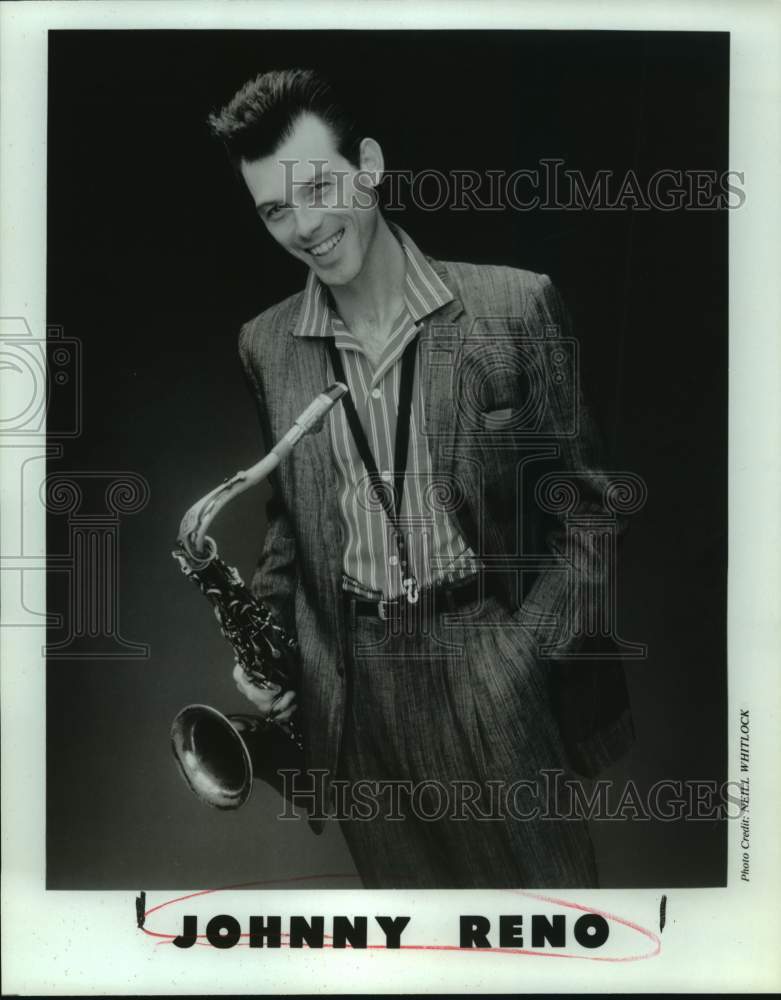 Press Photo Musician Johnny Reno Poses With Saxophone - Historic Images