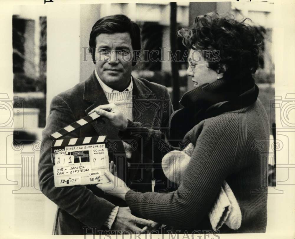 1975 Press Photo William Shatner prepares for scene in American Enterprise. - Historic Images