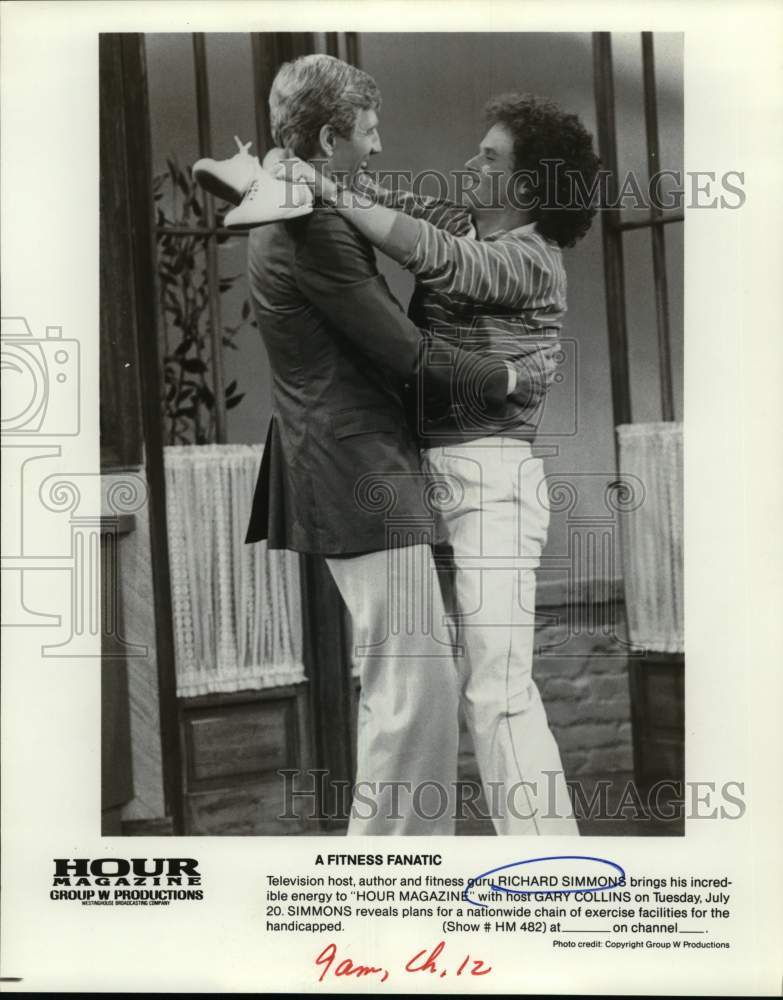 Press Photo Richard Simmons and Gary Collins on Hour Magazine. - Historic Images