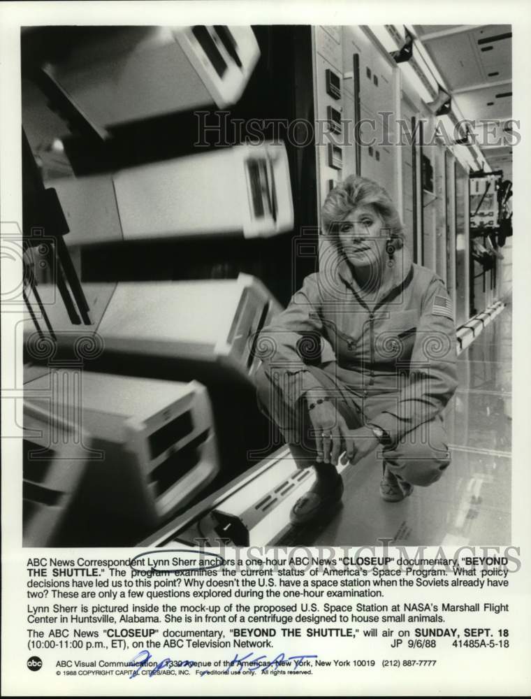 1988 Press Photo Lynn Sherr anchors Beyond the Shuttle, on ABC Television. - Historic Images